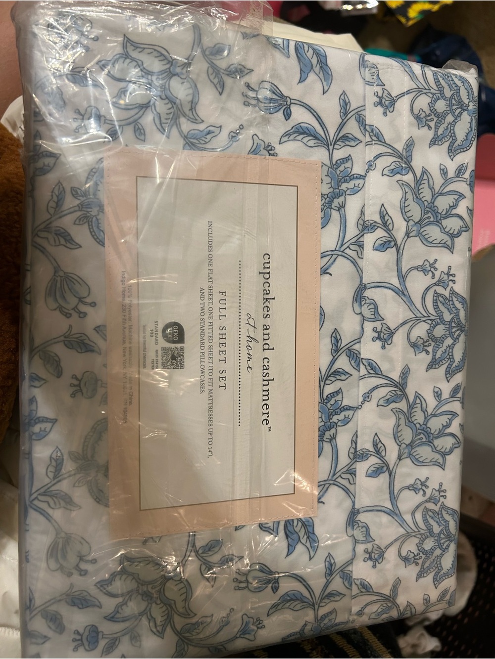 cupcakes & cashmere White and Blue Floral Sheet Set